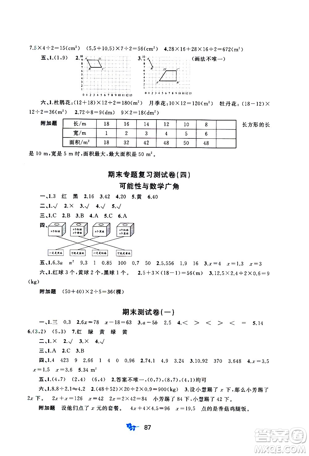 廣西教育出版社2020小學(xué)新課程學(xué)習(xí)與測(cè)評(píng)單元雙測(cè)數(shù)學(xué)五年級(jí)上冊(cè)A版答案