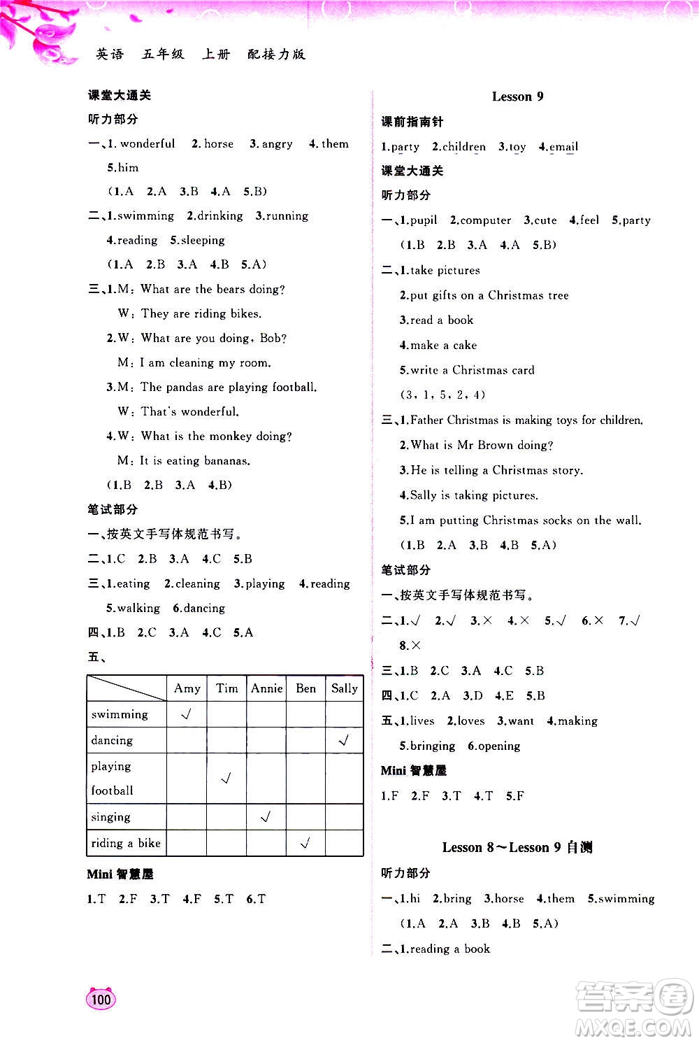 廣西教育出版社2020小學(xué)新課程學(xué)習(xí)與測(cè)評(píng)同步學(xué)習(xí)英語(yǔ)五年級(jí)上冊(cè)接力版答案