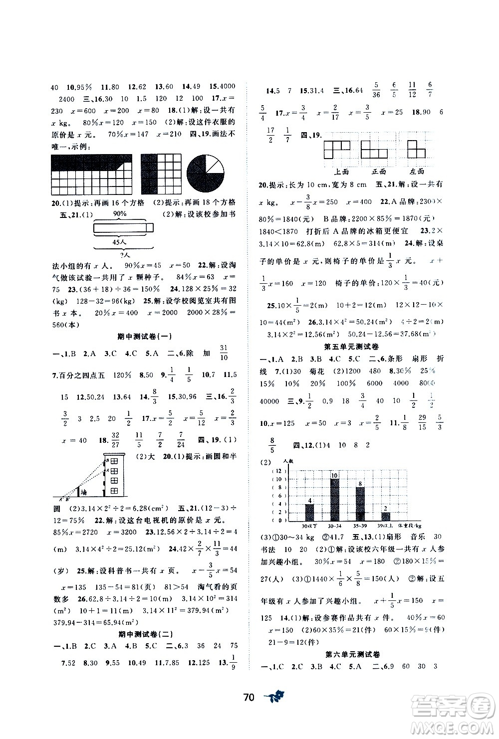 廣西教育出版社2020小學(xué)新課程學(xué)習(xí)與測(cè)評(píng)單元雙測(cè)數(shù)學(xué)六年級(jí)上冊(cè)D版答案