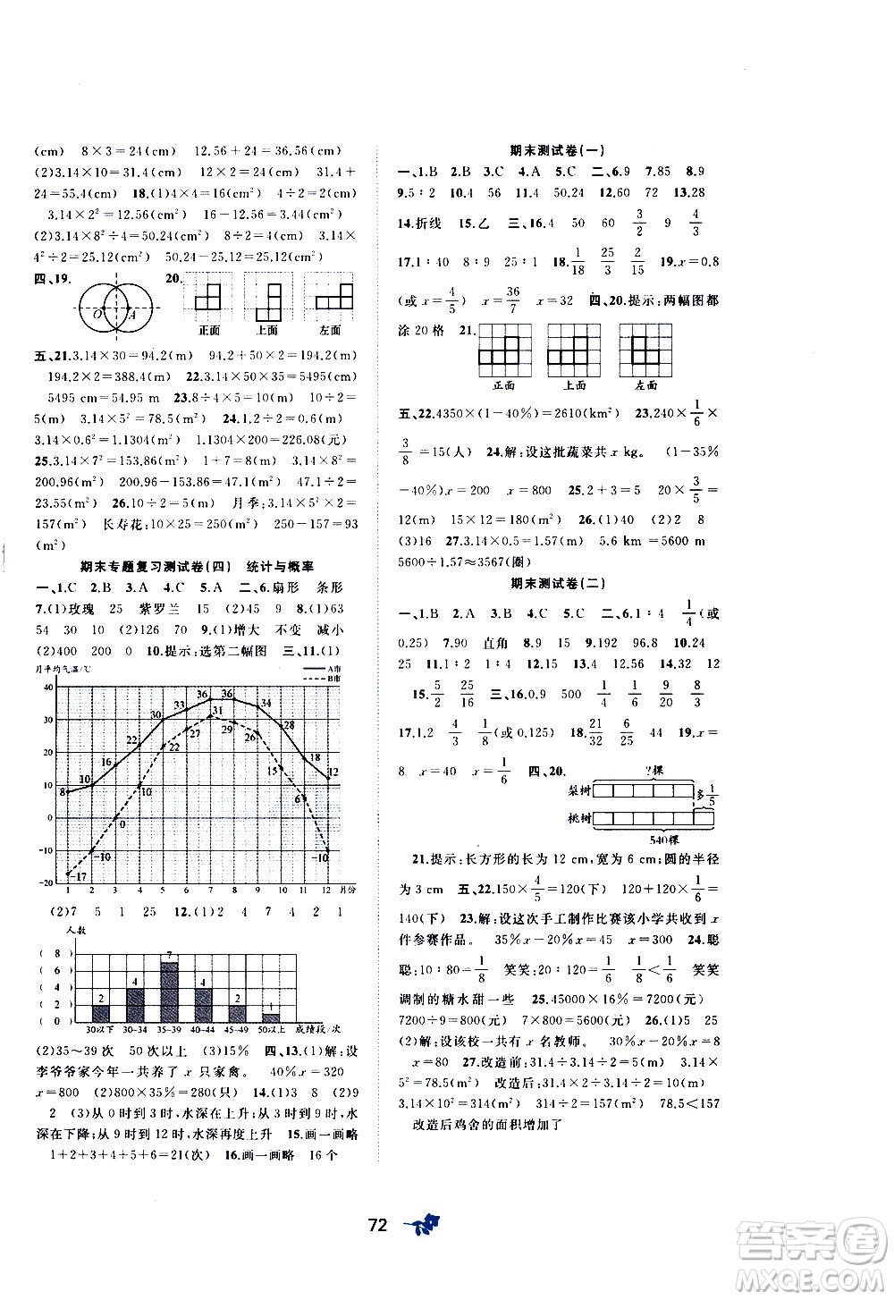 廣西教育出版社2020小學(xué)新課程學(xué)習(xí)與測(cè)評(píng)單元雙測(cè)數(shù)學(xué)六年級(jí)上冊(cè)D版答案