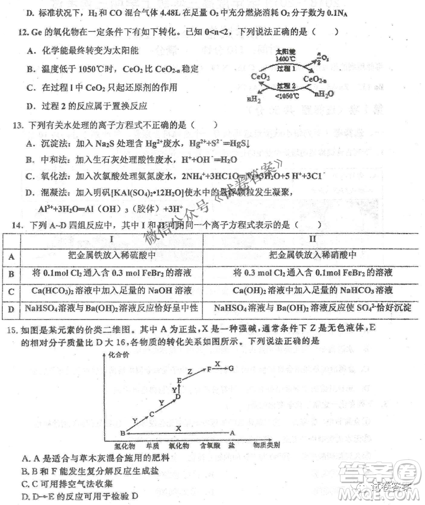 2020年衡水中學(xué)高三年級期中考試化學(xué)試卷及答案