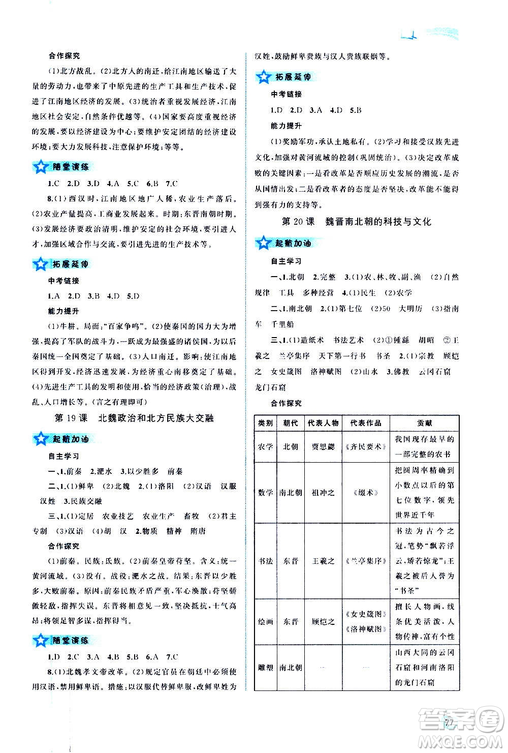 廣西教育出版社2020新課程學(xué)習(xí)與測評同步學(xué)習(xí)中國歷史七年級上冊人教版答案