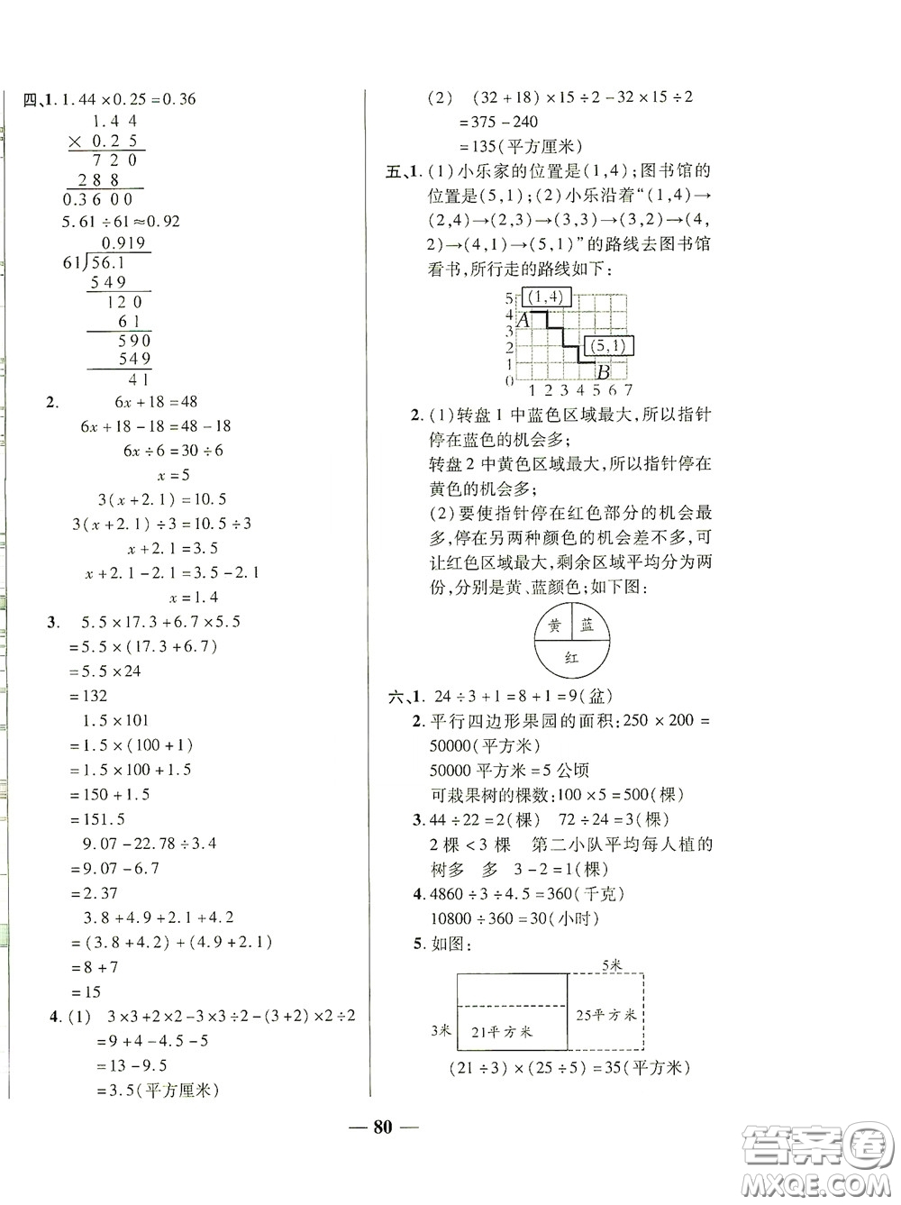 2020秋云南本土名校金卷五年級(jí)數(shù)學(xué)上冊(cè)答案