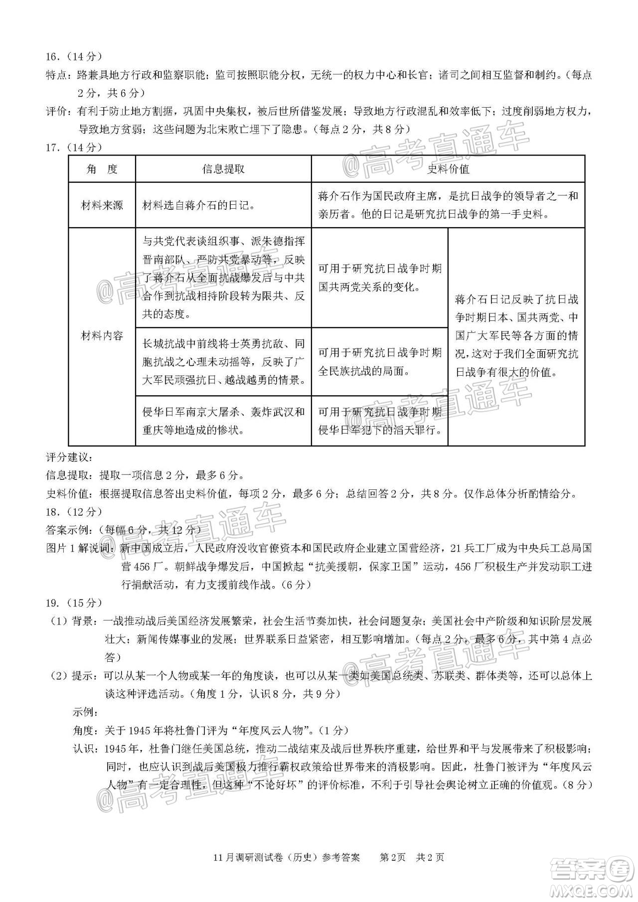 2021屆重慶康德高三期中考?xì)v史試題及答案