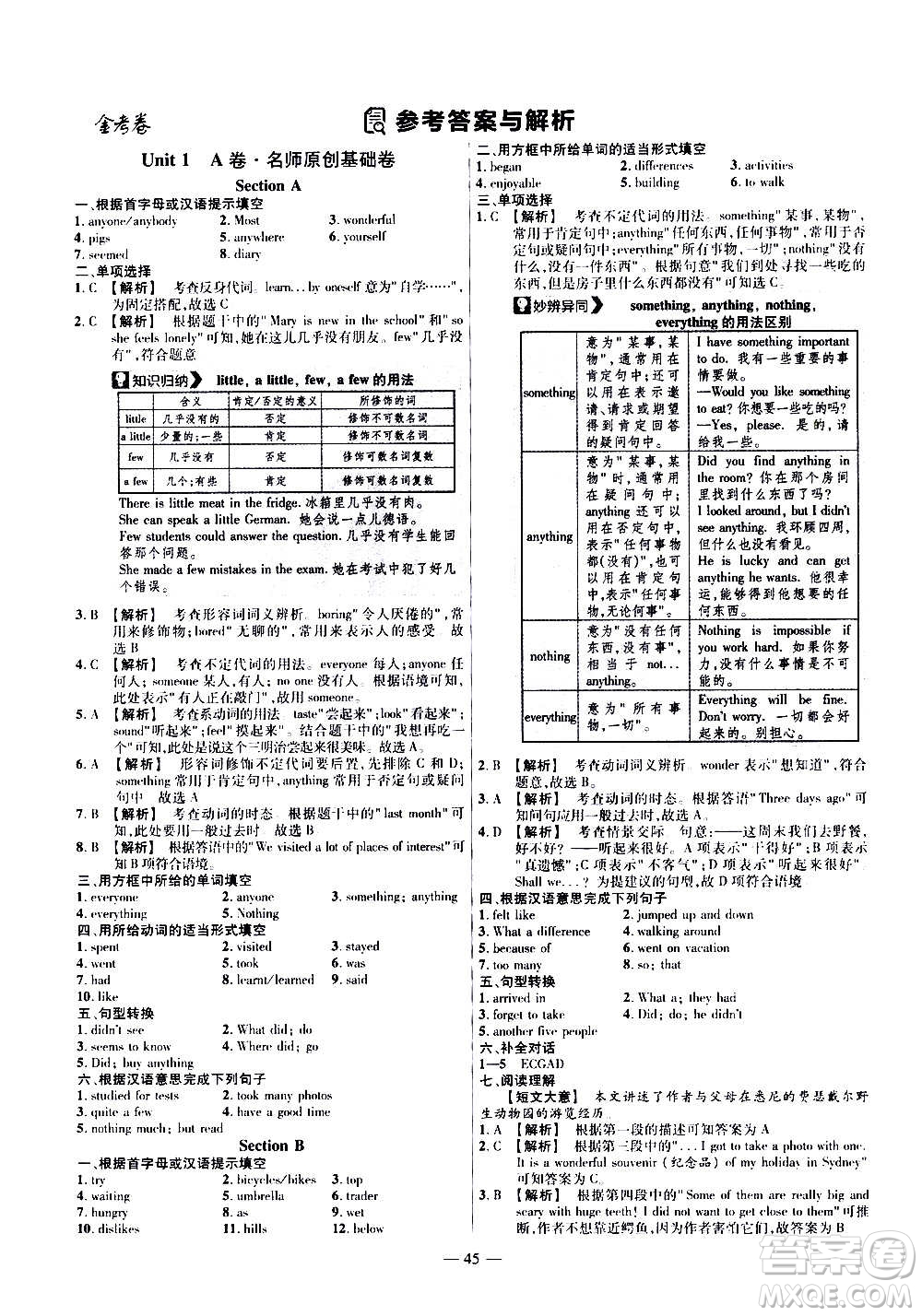 2021版金考卷活頁題選名師名題單元雙測卷英語八年級上冊RJ人教版答案