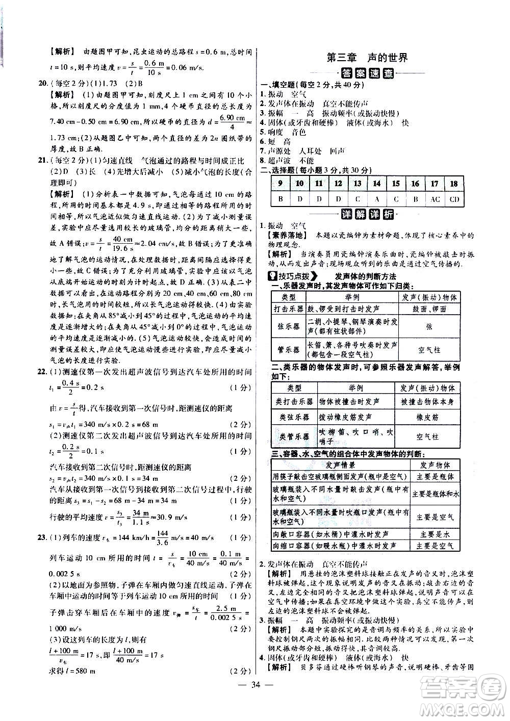 2021版金考卷活頁題選名師名題單元雙測(cè)卷物理八年級(jí)上冊(cè)HK滬科版答案