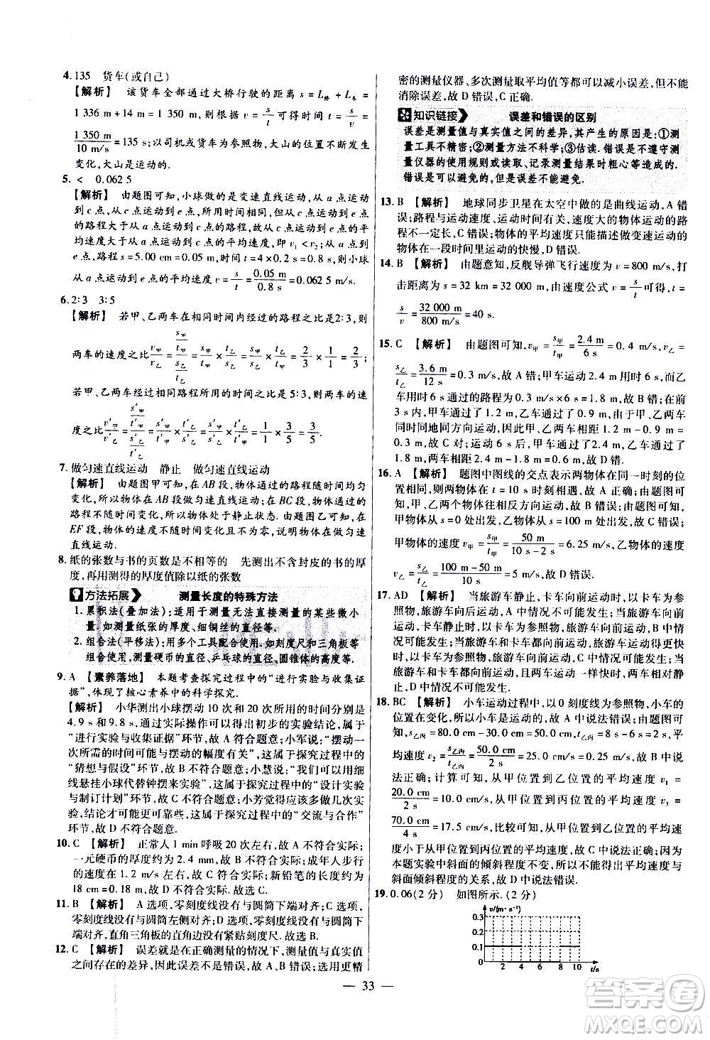 2021版金考卷活頁題選名師名題單元雙測(cè)卷物理八年級(jí)上冊(cè)HK滬科版答案