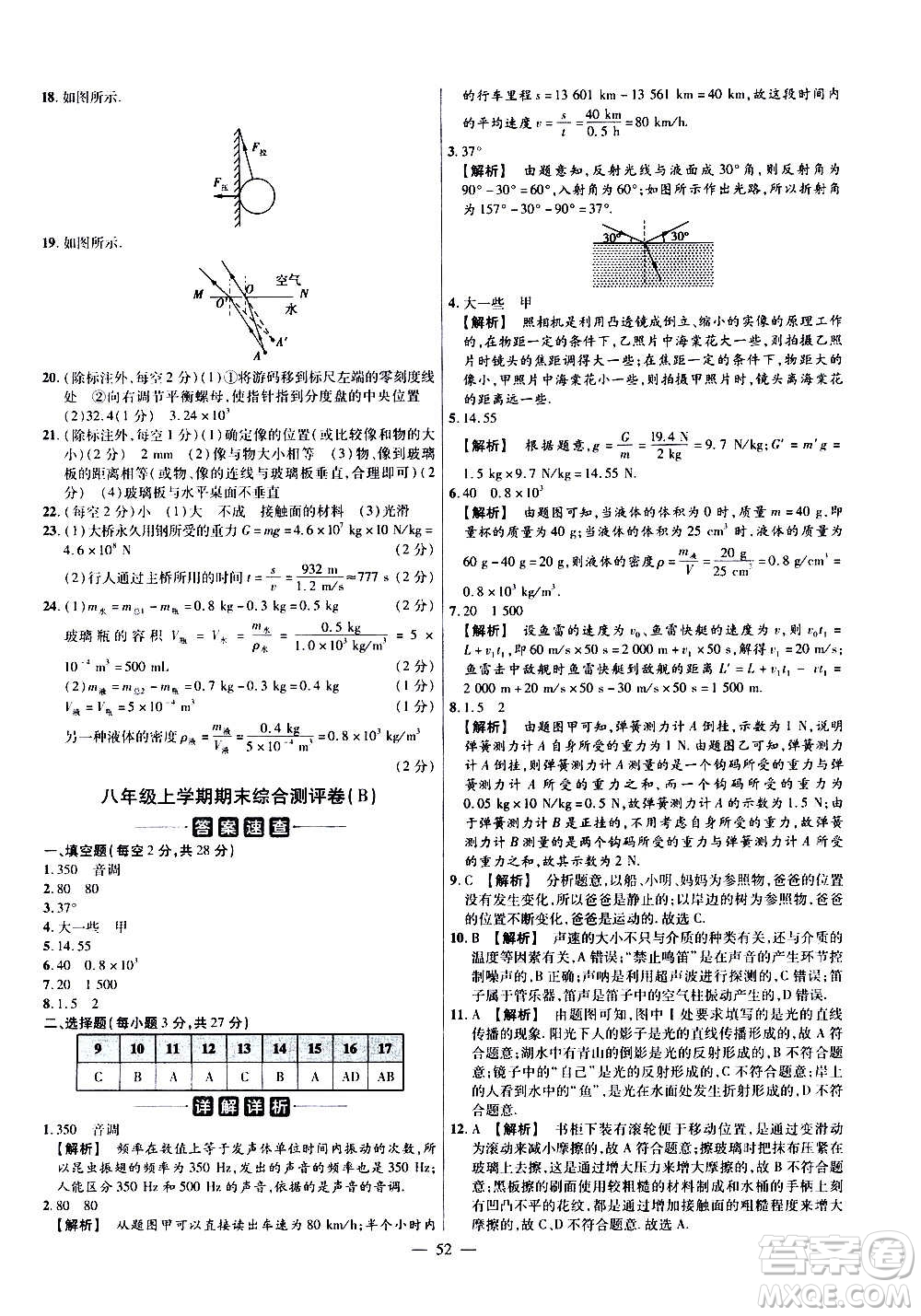 2021版金考卷活頁題選名師名題單元雙測(cè)卷物理八年級(jí)上冊(cè)HK滬科版答案