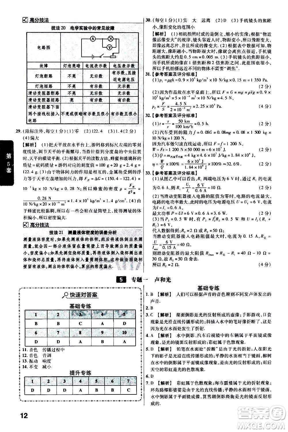 金考卷特快專遞2021版福建中考45套匯編物理答案