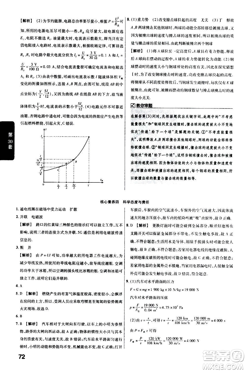 金考卷特快專遞2021版福建中考45套匯編物理答案