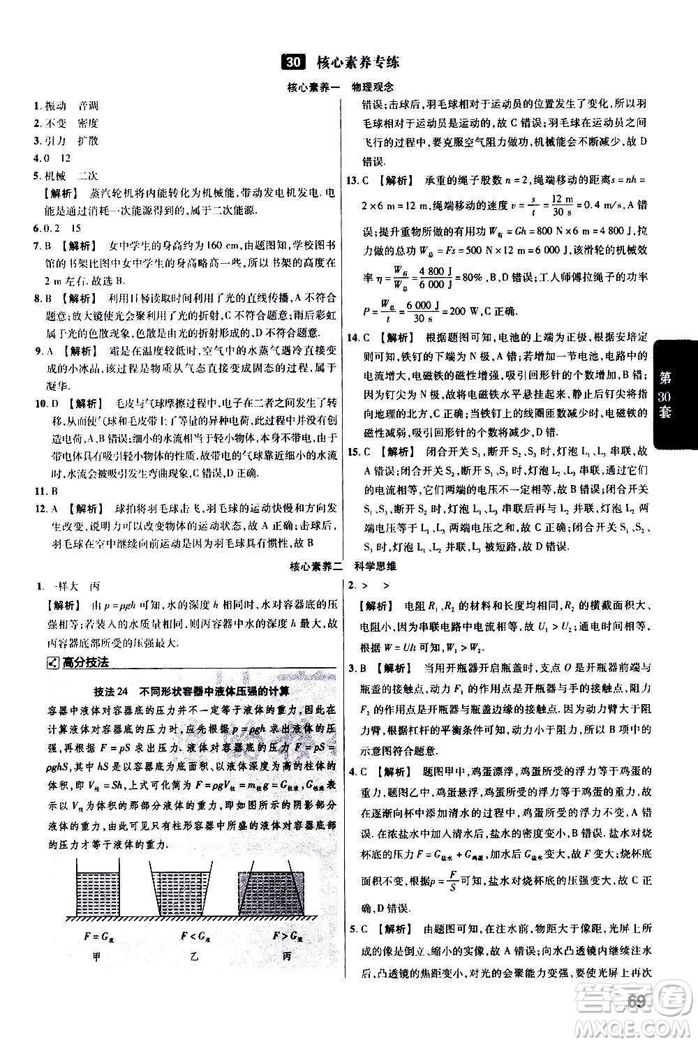 金考卷特快專遞2021版福建中考45套匯編物理答案