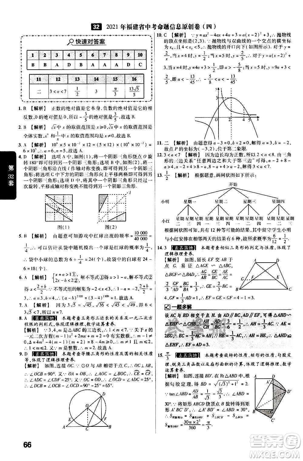 金考卷特快專遞2021版福建中考45套匯編數學答案