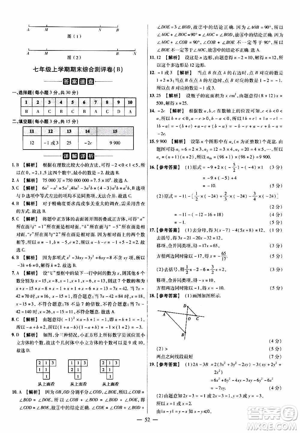 2021版金考卷活頁題選名師名題單元雙測卷數(shù)學(xué)七年級上冊BS北師大版答案