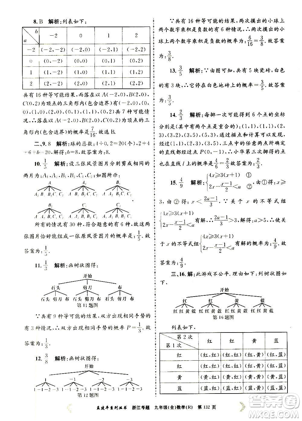 孟建平系列叢書(shū)2020年浙江考題數(shù)學(xué)九年級(jí)全一冊(cè)R人教版答案