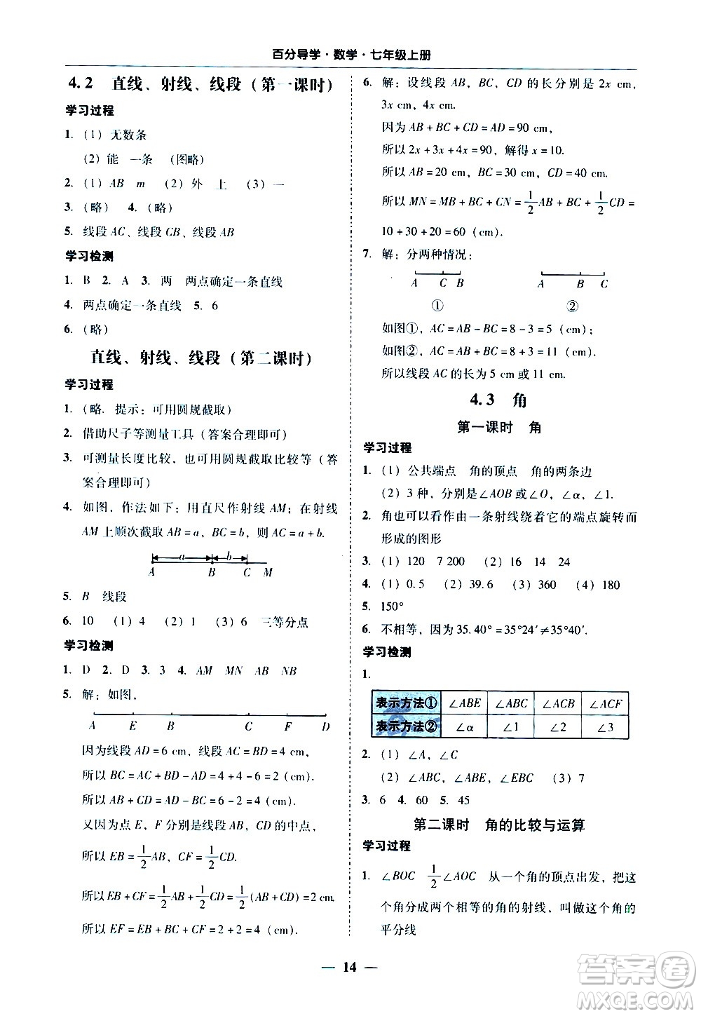 廣東經(jīng)濟(jì)出版社2020年百分導(dǎo)學(xué)數(shù)學(xué)七年級(jí)上冊人教版答案