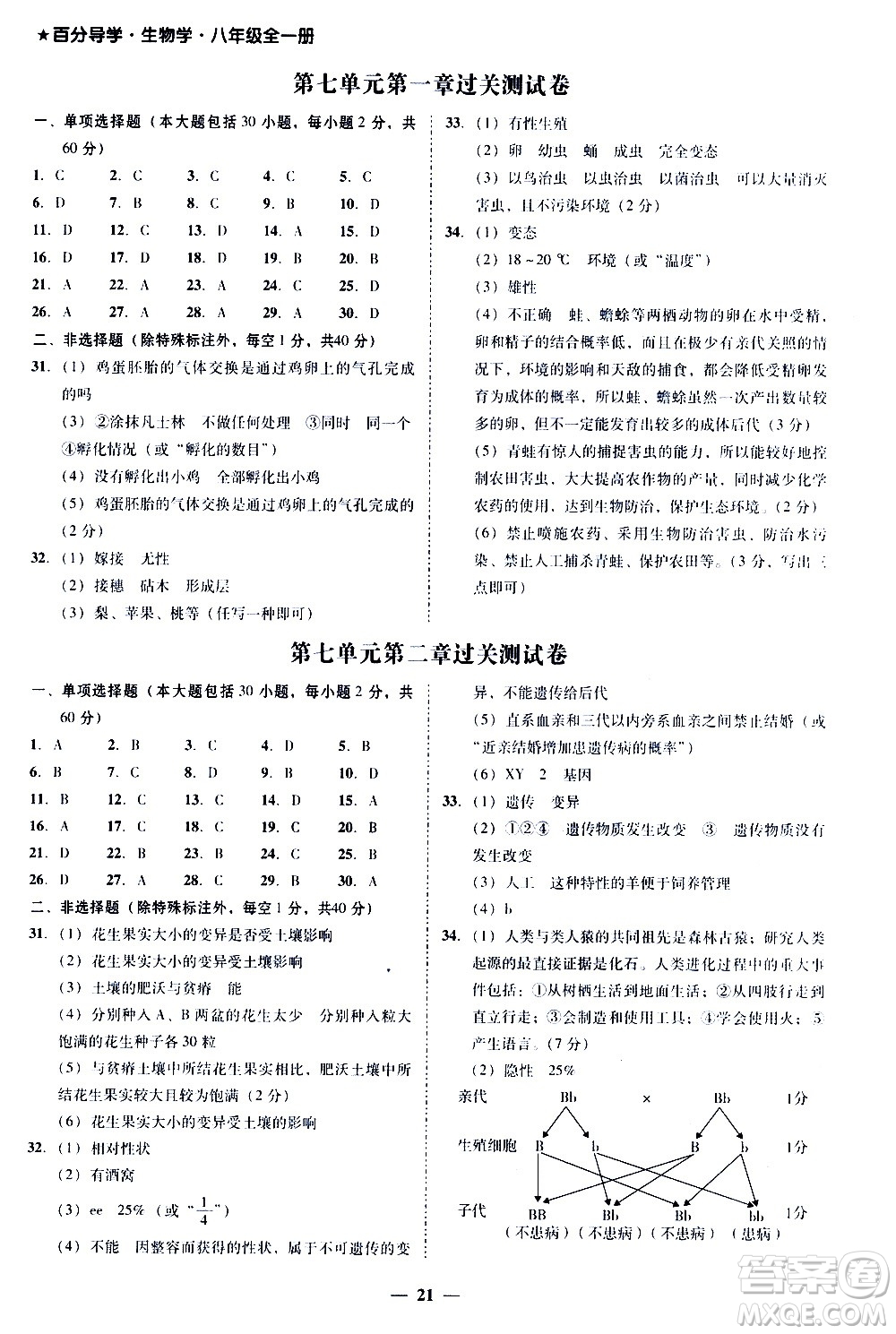 廣東經(jīng)濟出版社2020年百分導(dǎo)學(xué)生物學(xué)八年級全一冊統(tǒng)編版答案