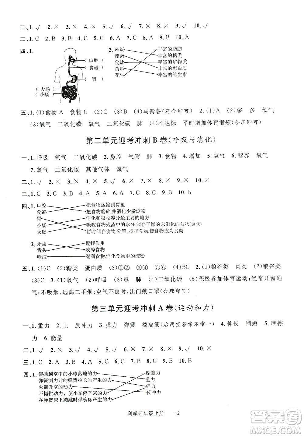 寧波出版社2020浙江各地期末迎考卷四年級科學上冊冀教版答案