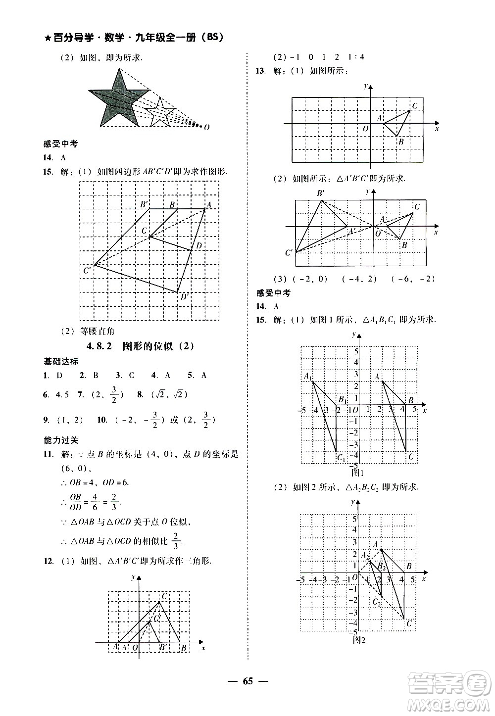 廣東經(jīng)濟出版社2020年百分導學數(shù)學九年級全一冊BS北師版答案