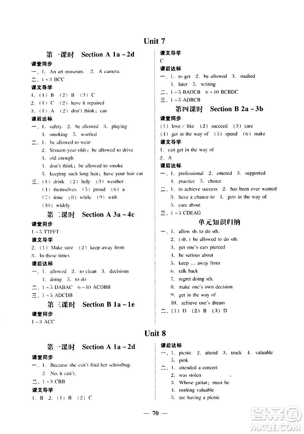 廣東經(jīng)濟(jì)出版社2020年百分導(dǎo)學(xué)英語九年級全一冊人教版答案