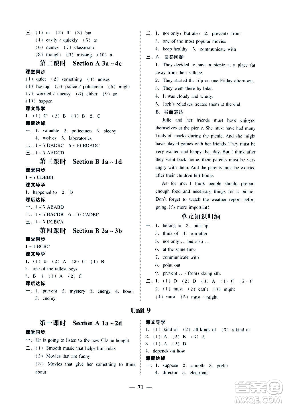 廣東經(jīng)濟(jì)出版社2020年百分導(dǎo)學(xué)英語九年級全一冊人教版答案