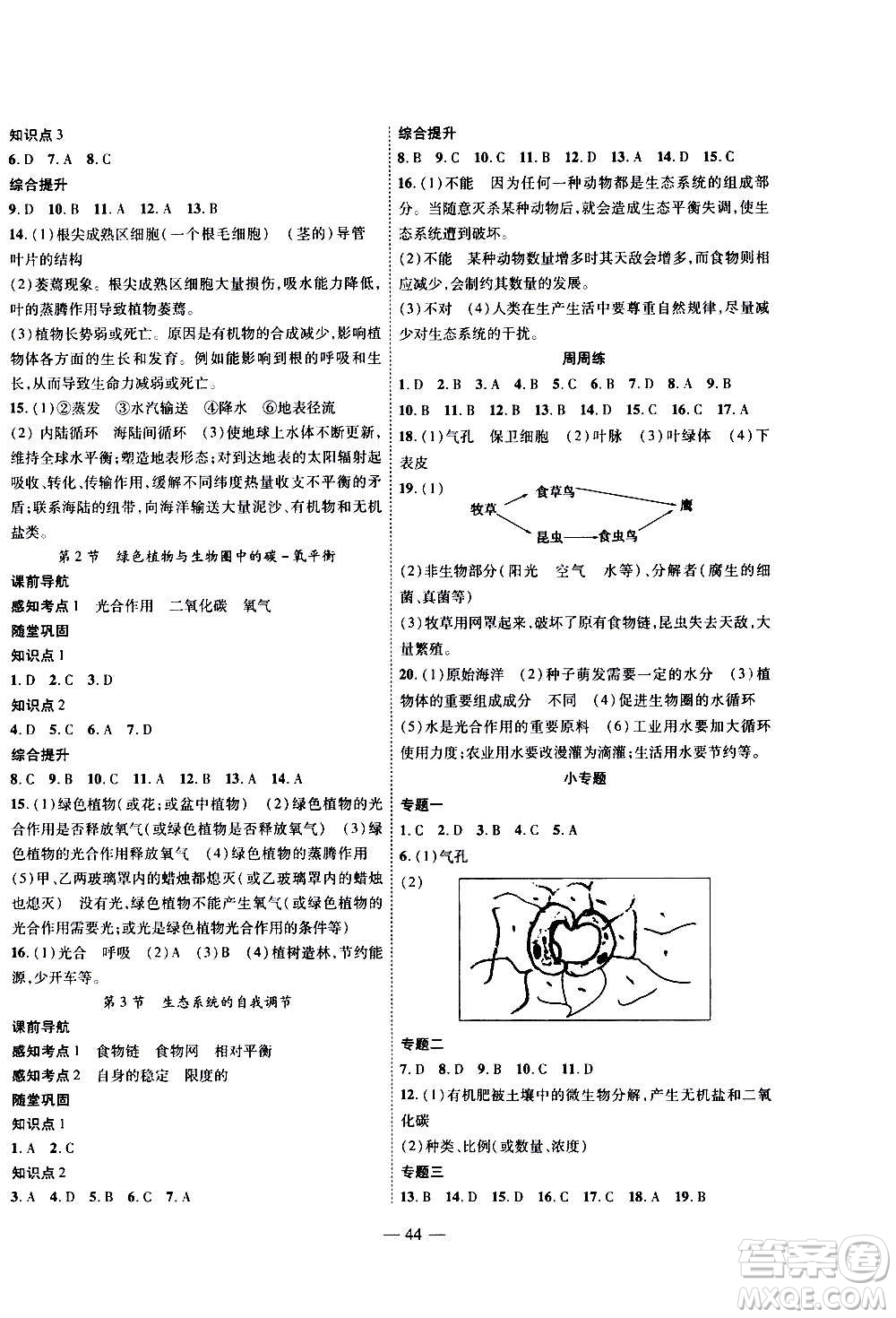 2020年新課程成長(zhǎng)資源課時(shí)精練生物八年級(jí)上冊(cè)蘇科版答案