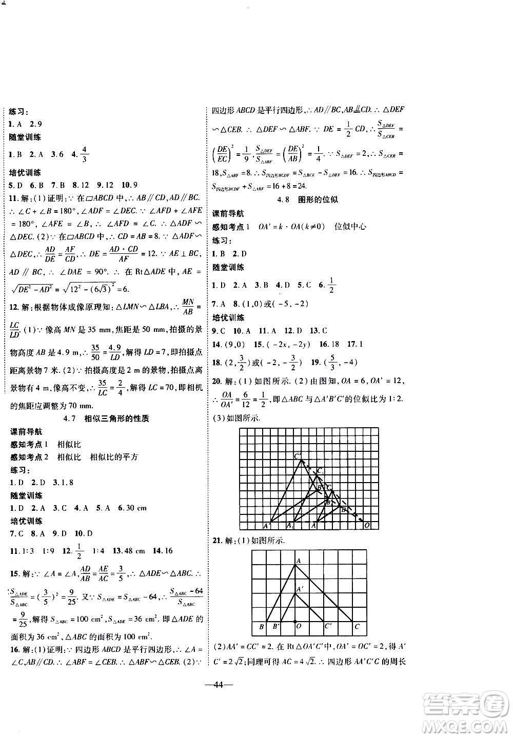 2020年新課程成長資源課時精練數(shù)學九年級上冊北師大版答案