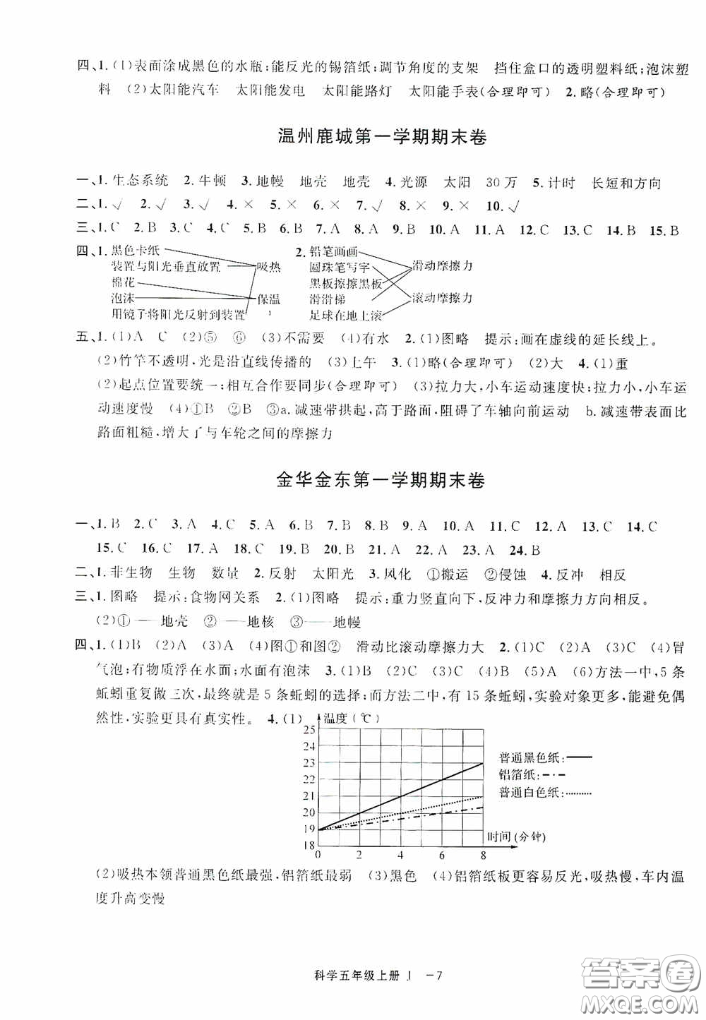 寧波出版社2020浙江各地期末迎考卷五年級科學(xué)上冊冀教版答案