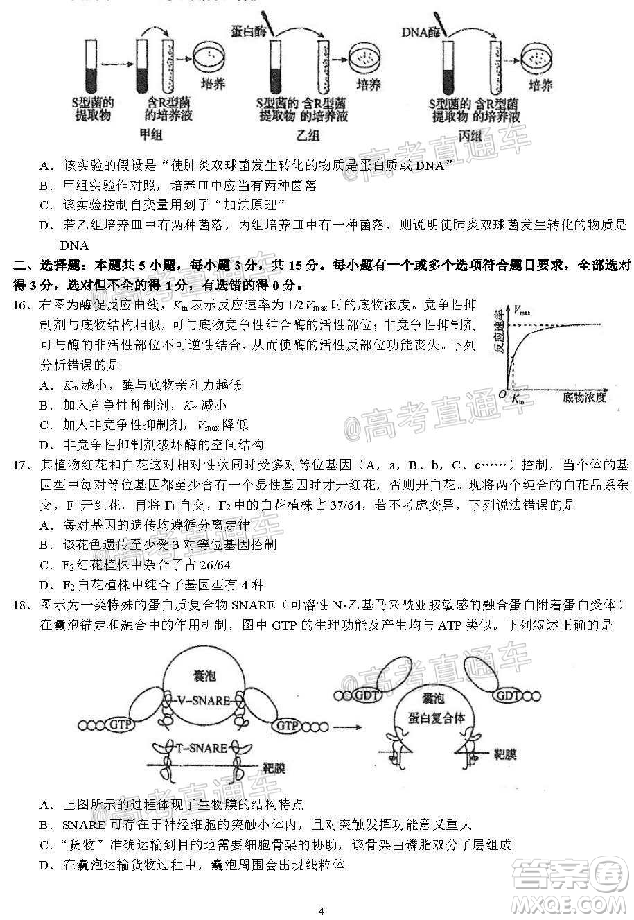 河北省衡水中學(xué)2021屆上學(xué)期高三年級二調(diào)考試生物試題及答案