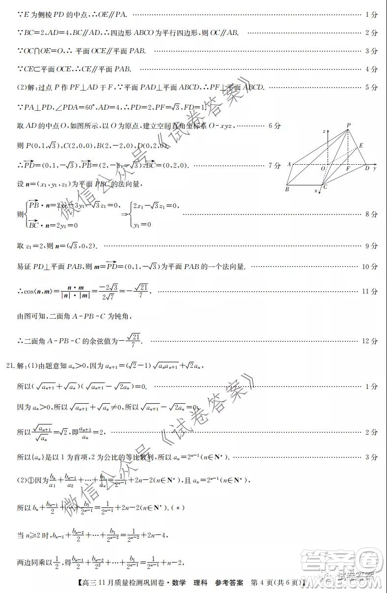 九師聯(lián)盟2020-2021學年高三11月質量檢測鞏固卷理科數(shù)學試題及答案