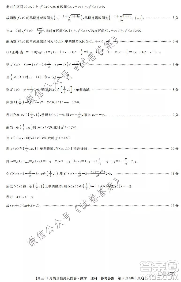 九師聯(lián)盟2020-2021學年高三11月質量檢測鞏固卷理科數(shù)學試題及答案