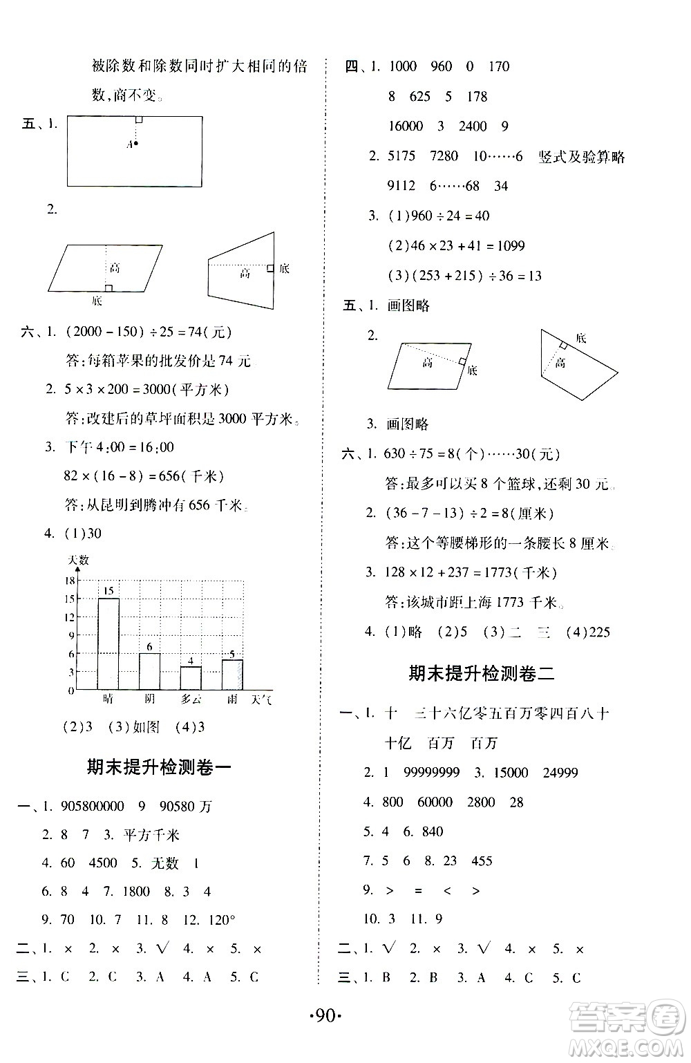 內(nèi)蒙古少年兒童出版社2020本土第1卷數(shù)學(xué)四年級上冊人教版答案