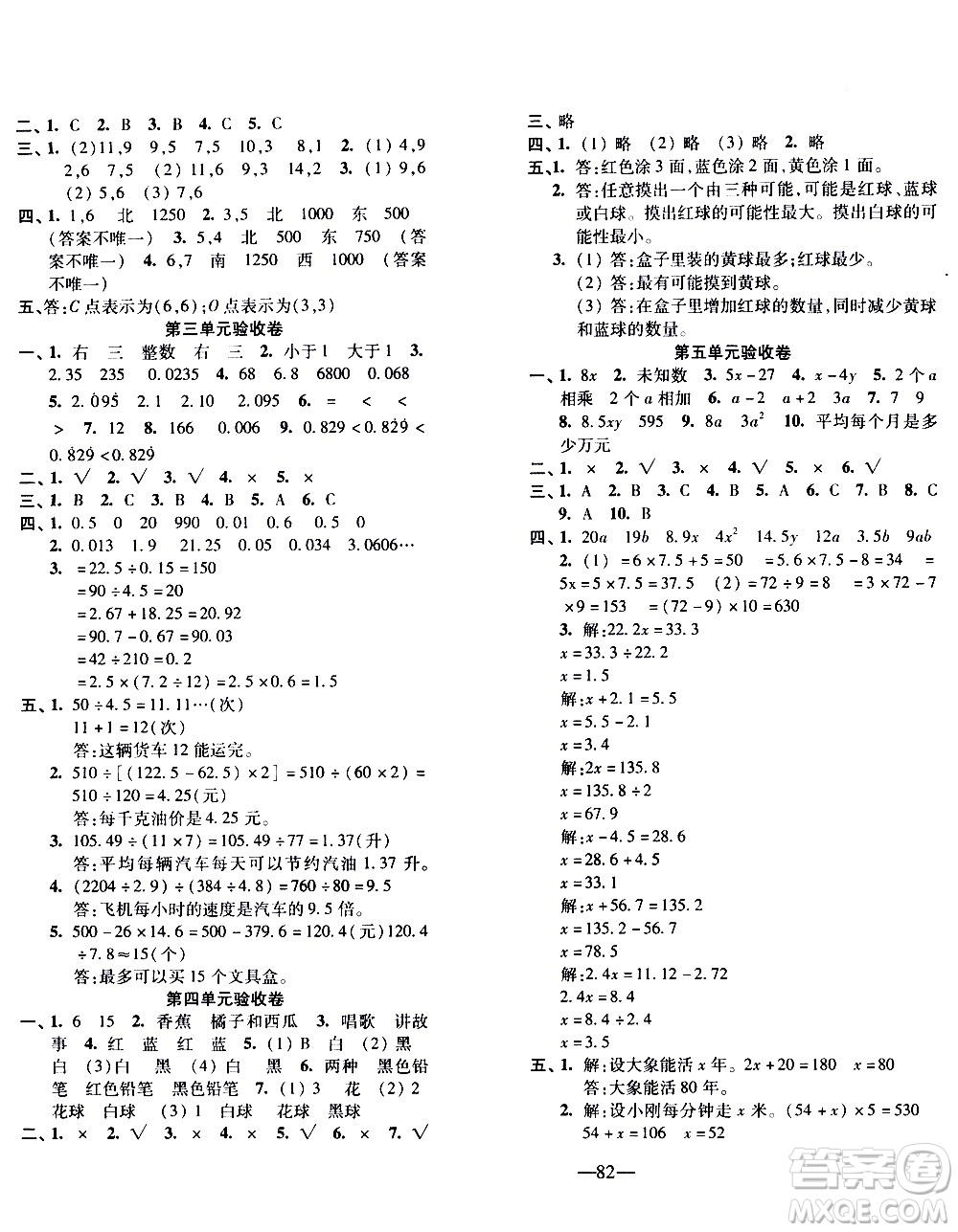 電子科技大學(xué)出版社2020年本土卷數(shù)學(xué)五年級(jí)上冊(cè)人教版答案