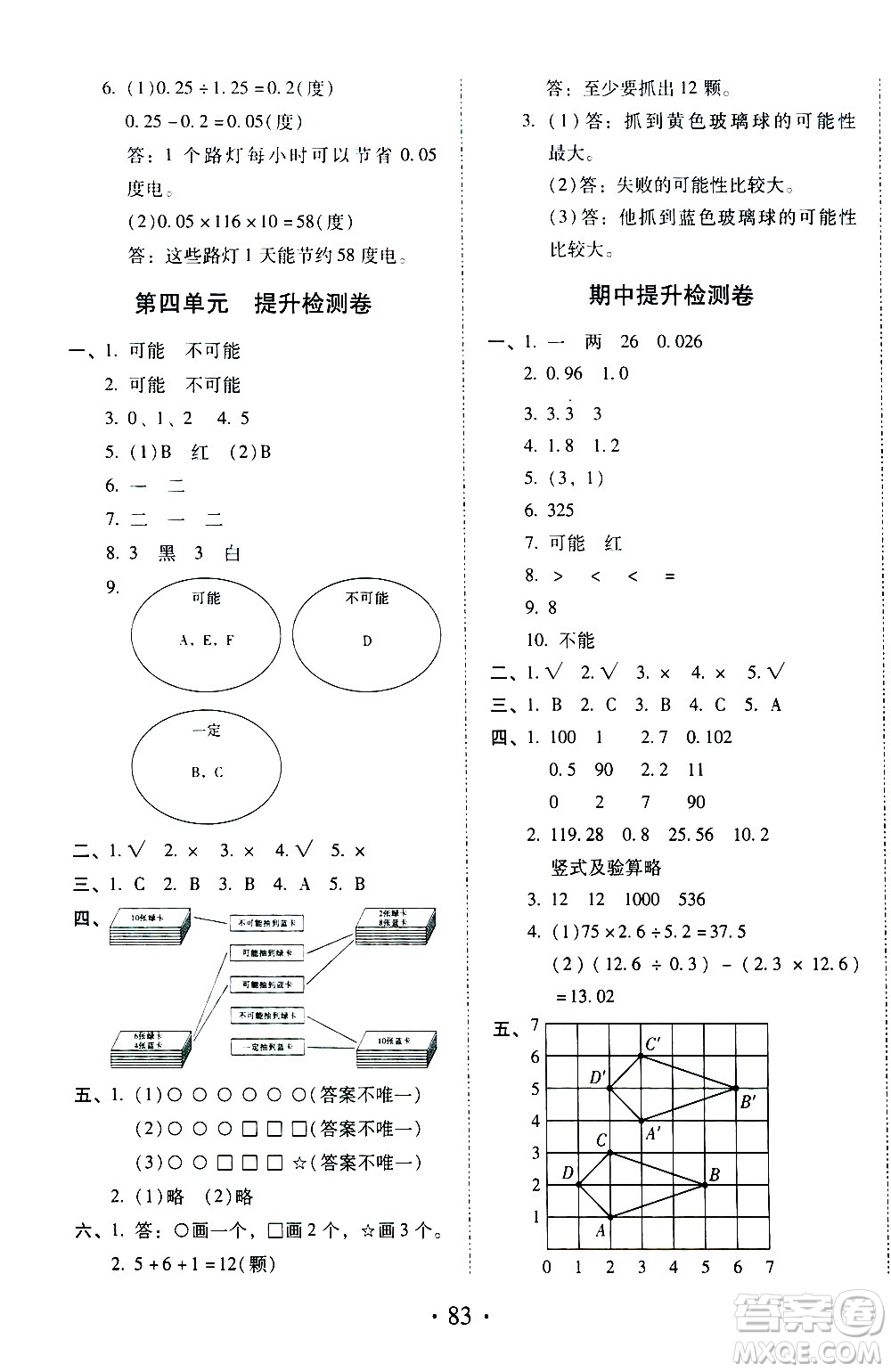 內(nèi)蒙古少年兒童出版社2020本土第1卷數(shù)學(xué)五年級上冊人教版答案