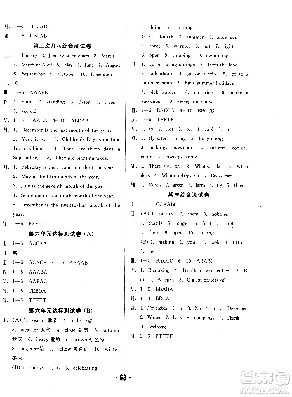 2020全程考評(píng)一卷通英語(yǔ)六年級(jí)上冊(cè)RJ精通版答案