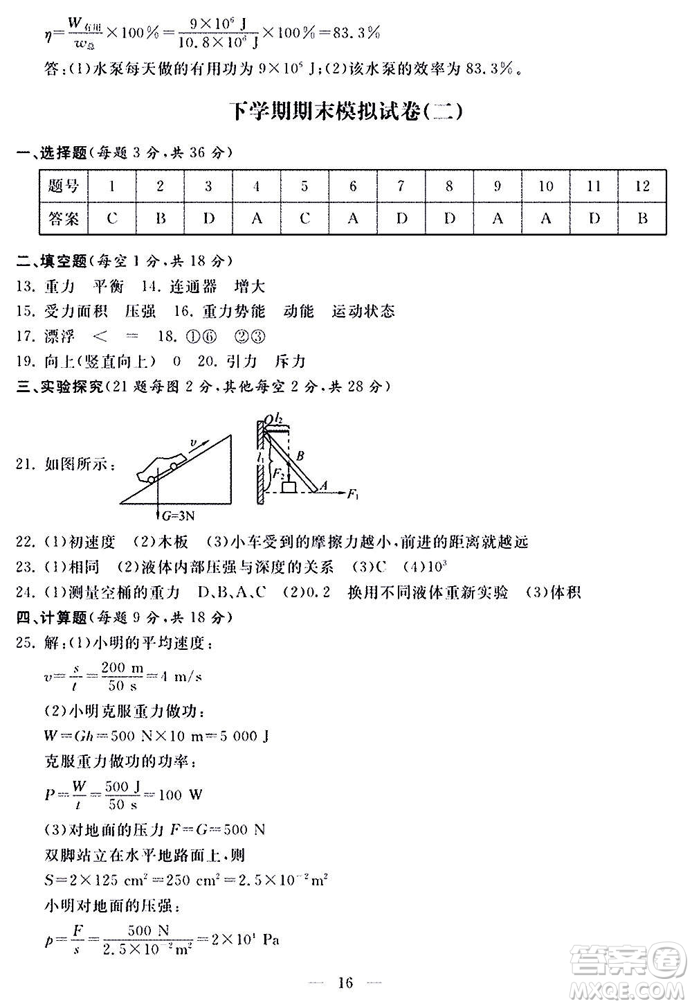 山東科學(xué)技術(shù)出版社2020單元檢測(cè)卷物理八年級(jí)全一冊(cè)人教版答案