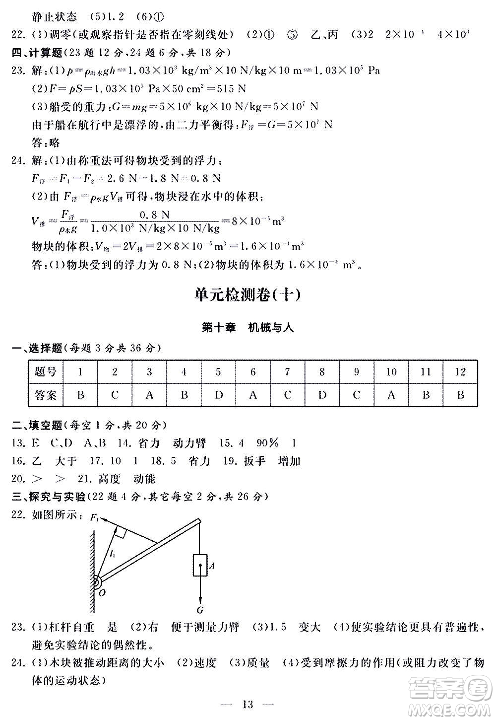 山東科學(xué)技術(shù)出版社2020單元檢測(cè)卷物理八年級(jí)全一冊(cè)人教版答案