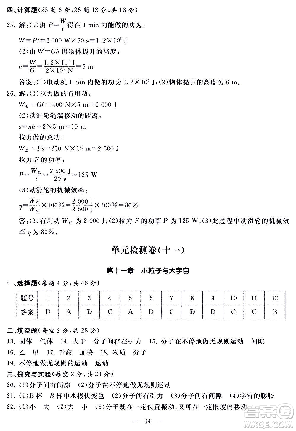 山東科學(xué)技術(shù)出版社2020單元檢測(cè)卷物理八年級(jí)全一冊(cè)人教版答案