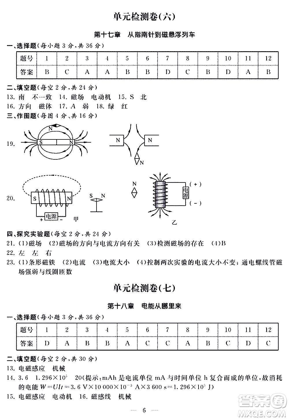 山東科學技術(shù)出版社2020單元檢測卷物理九年級全一冊人教版答案