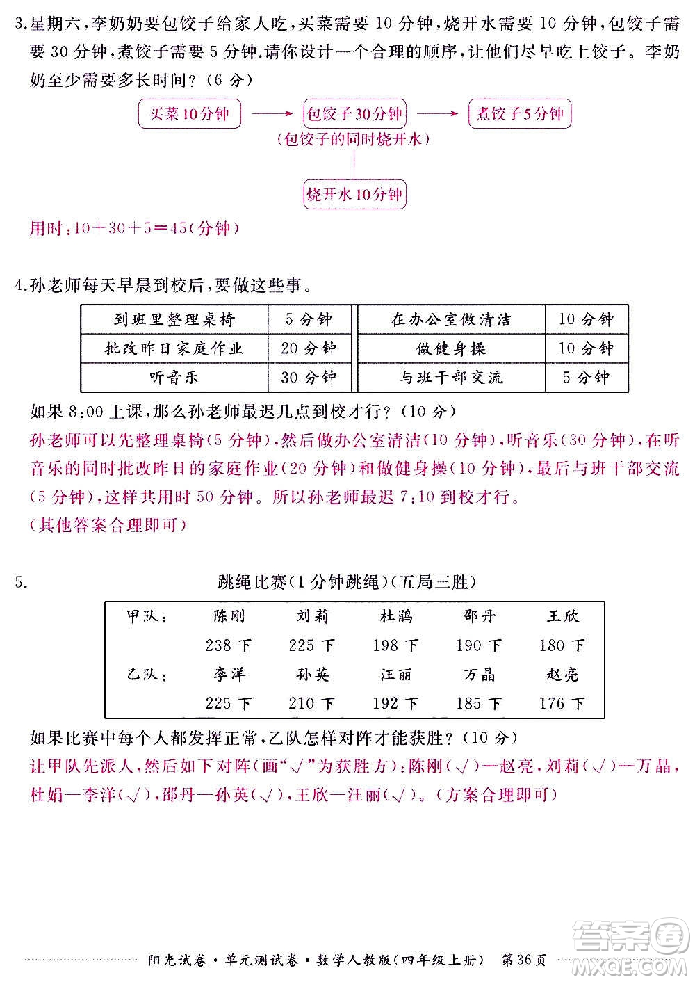 江西高校出版社2020陽光試卷單元測試卷數(shù)學(xué)四年級上冊人教版答案