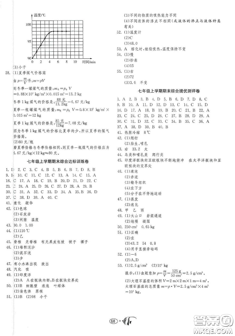 江蘇人民出版社2020提優(yōu)名卷七年級科學上冊ZJJY版答案