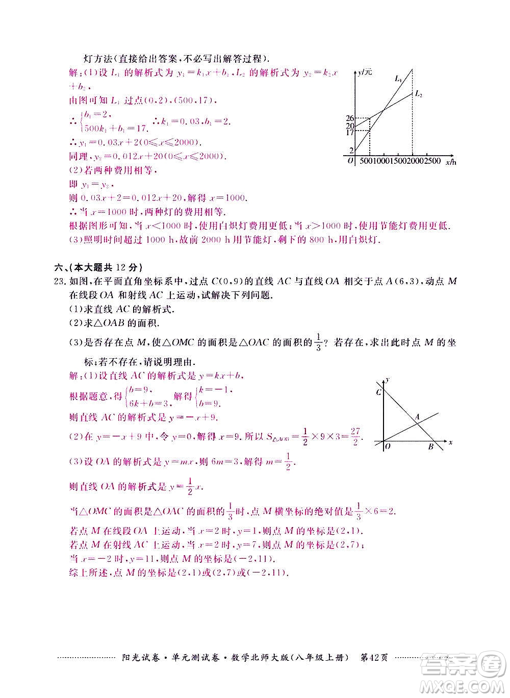 江西高校出版社2020陽光試卷單元測試卷數(shù)學(xué)八年級上冊北師大版答案