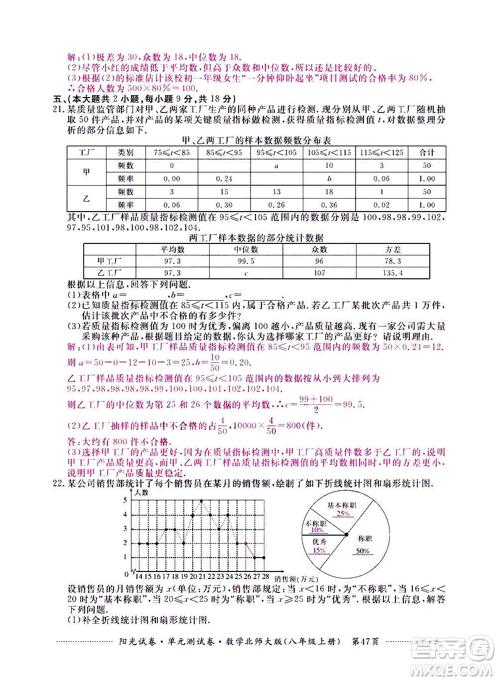 江西高校出版社2020陽光試卷單元測試卷數(shù)學(xué)八年級上冊北師大版答案