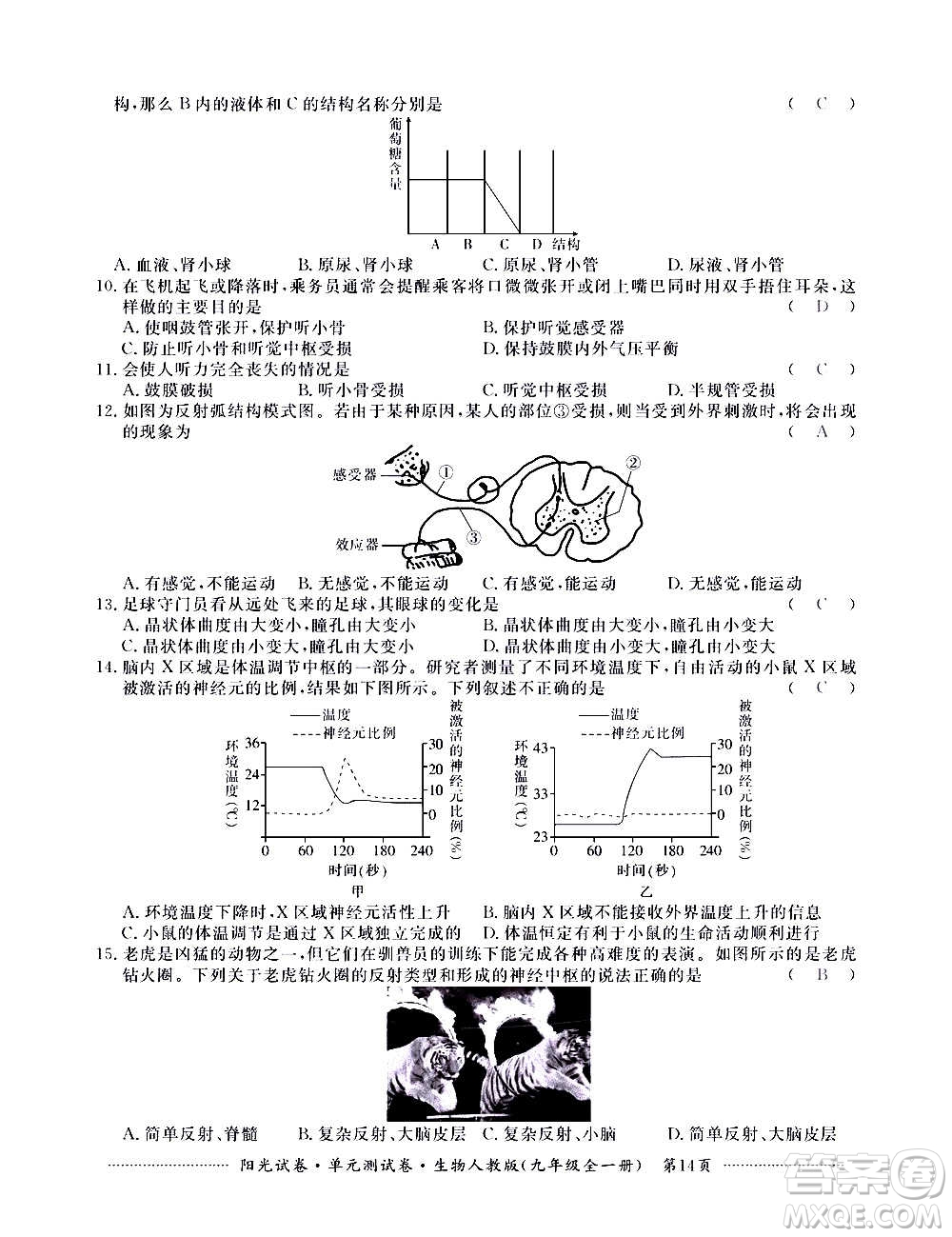 江西高校出版社2020陽光試卷單元測試卷生物九年級全一冊人教版答案