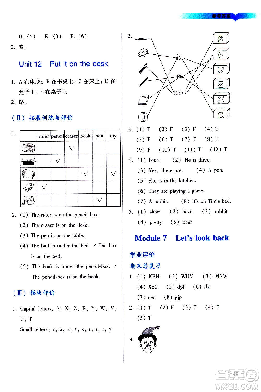 廣州出版社2020陽光學(xué)業(yè)評價(jià)英語三年級上冊教科版答案