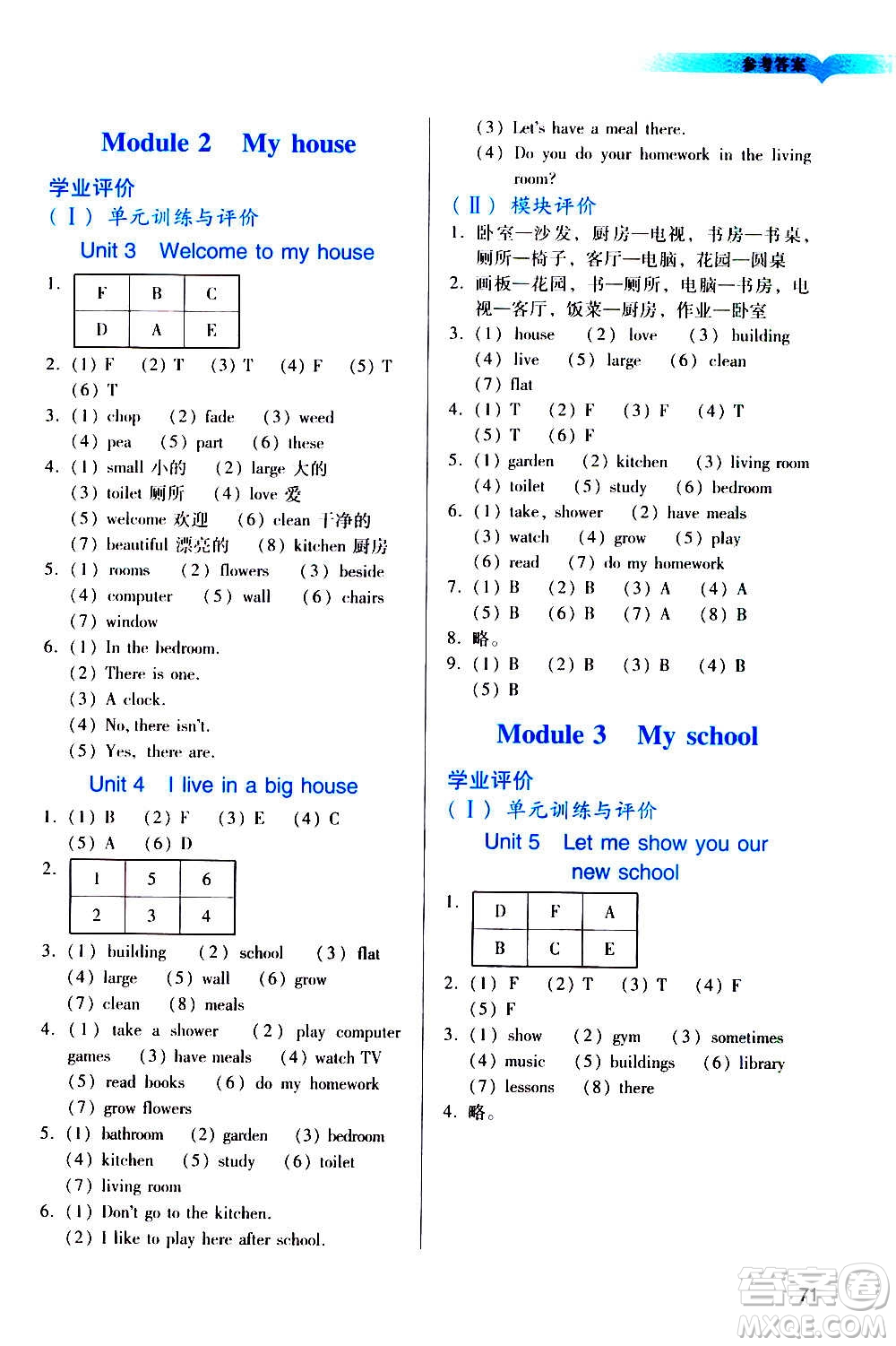 廣州出版社2020陽(yáng)光學(xué)業(yè)評(píng)價(jià)英語(yǔ)四年級(jí)上冊(cè)教科版答案