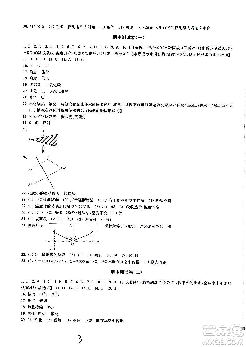  2020版金鑰匙沖刺名校大試卷八年級上冊物理國標(biāo)江蘇版答案