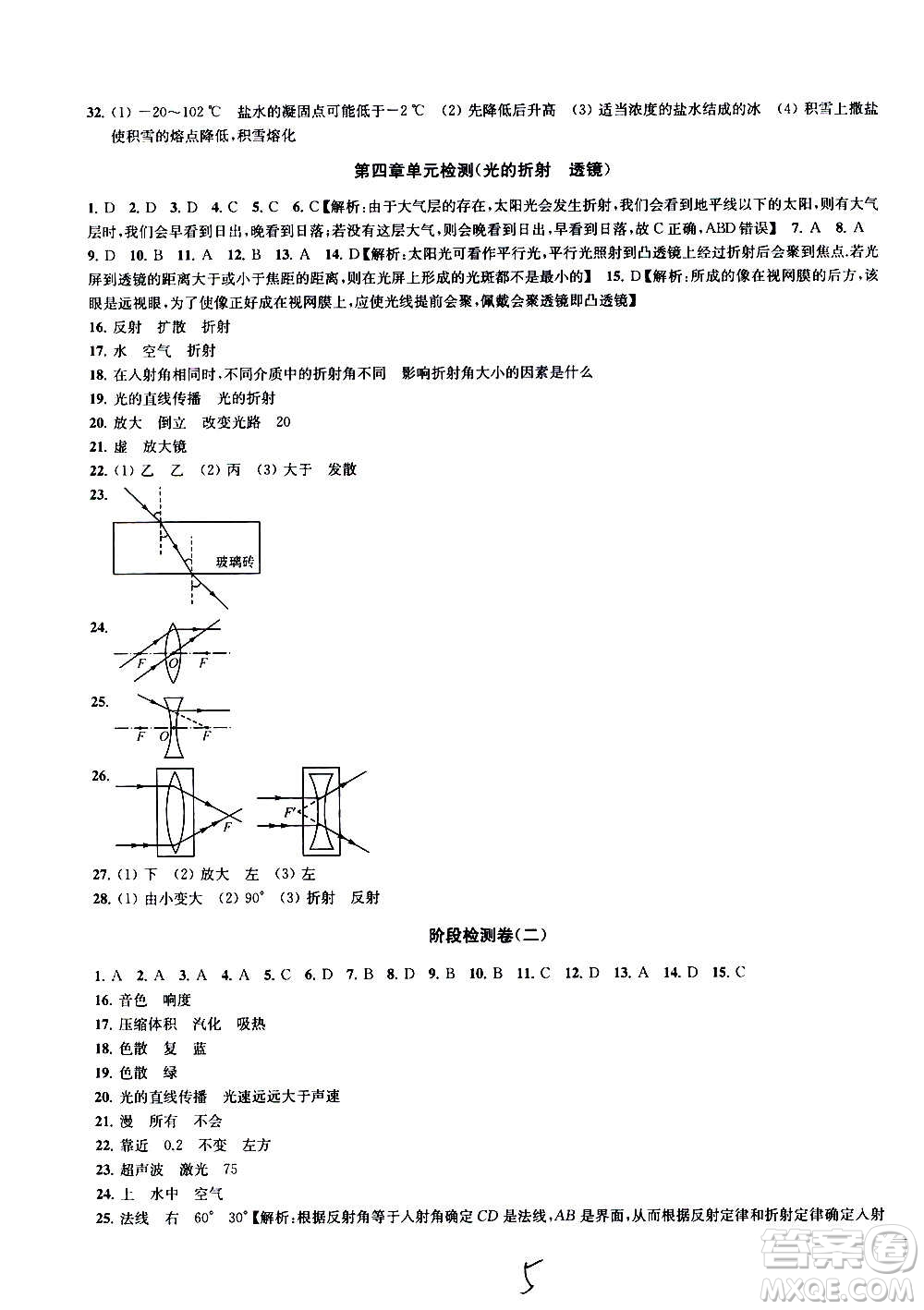  2020版金鑰匙沖刺名校大試卷八年級上冊物理國標(biāo)江蘇版答案