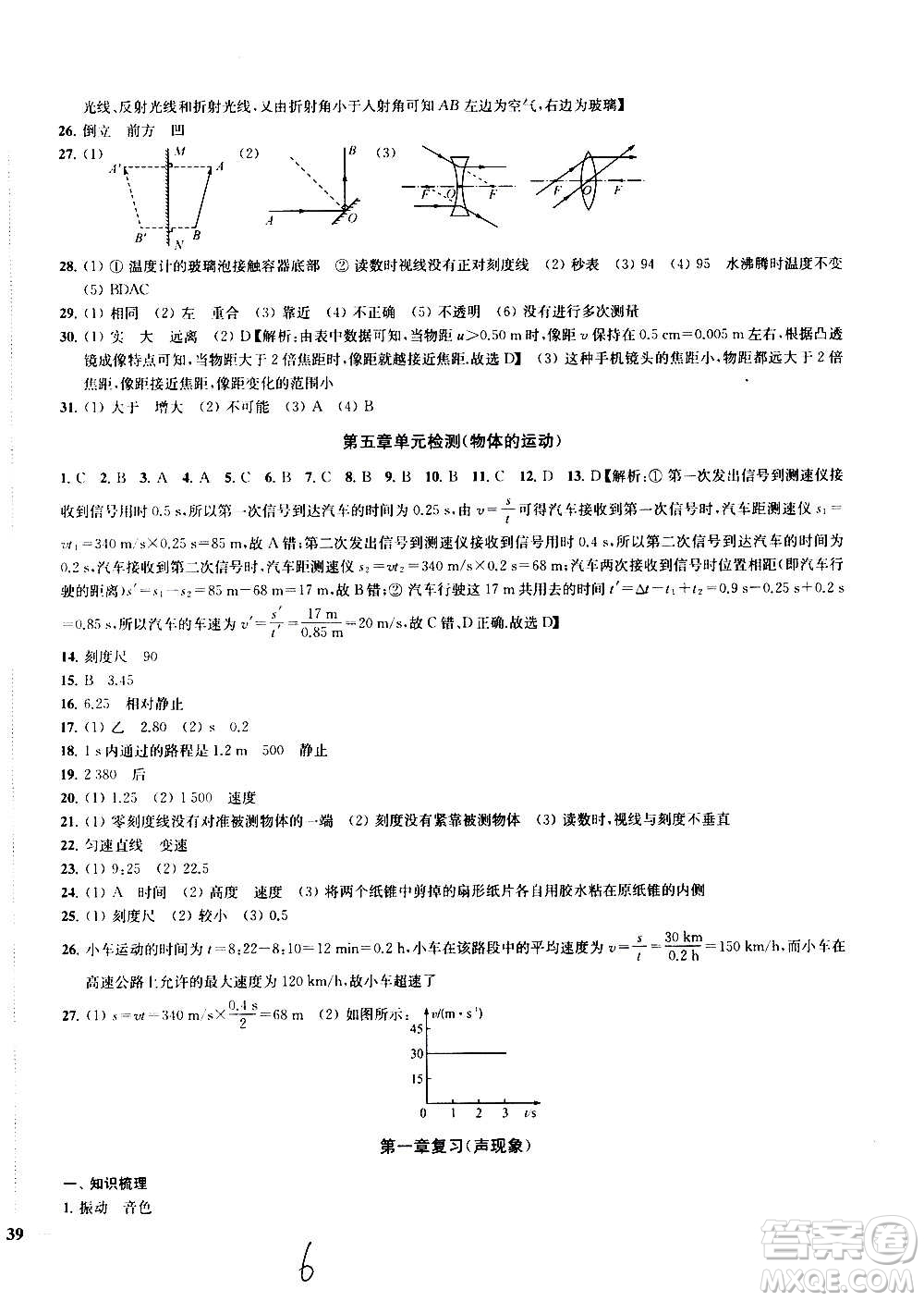  2020版金鑰匙沖刺名校大試卷八年級上冊物理國標(biāo)江蘇版答案