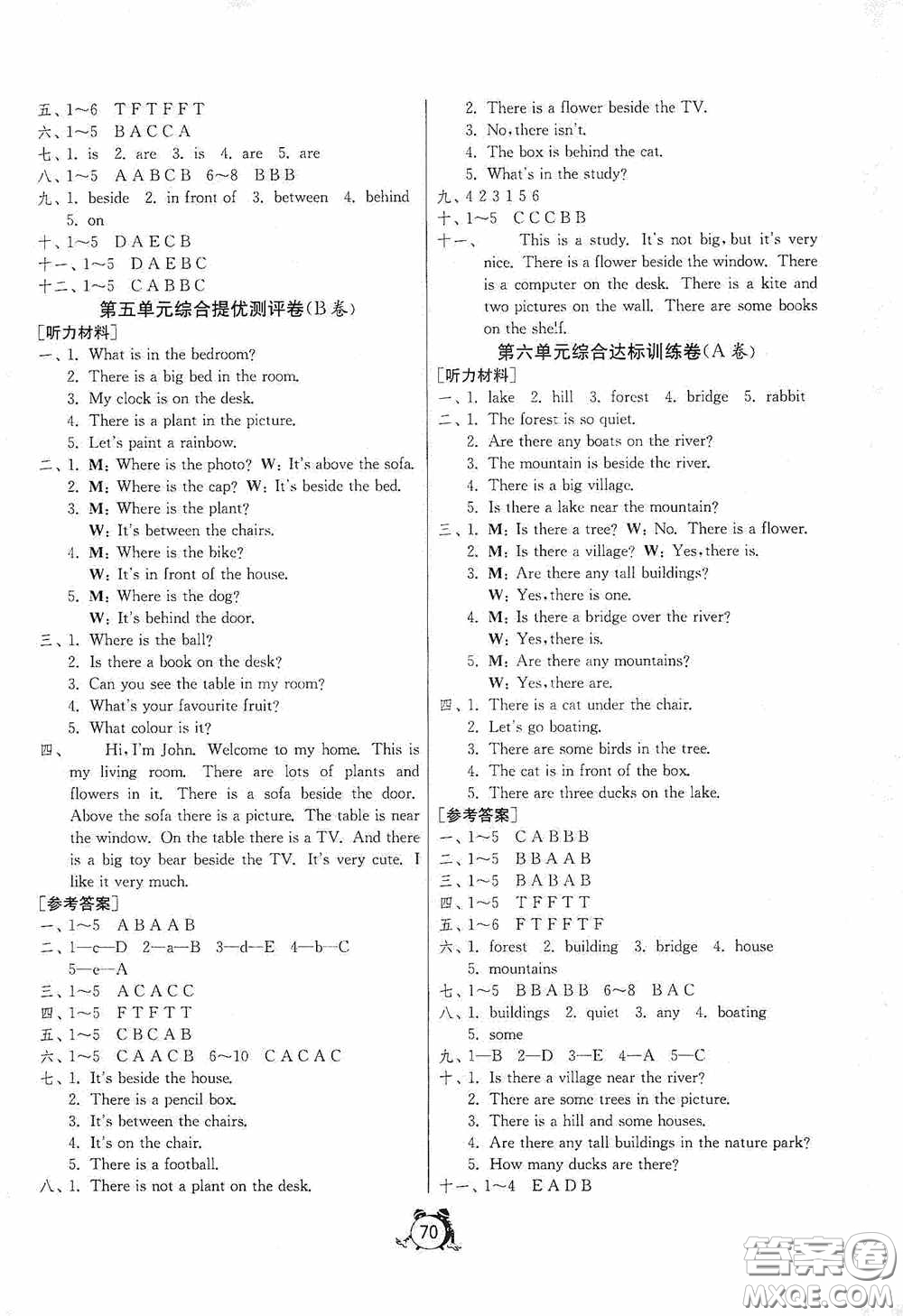 江蘇人民出版社2020提優(yōu)名卷五年級(jí)英語(yǔ)上冊(cè)人教PEP版答案