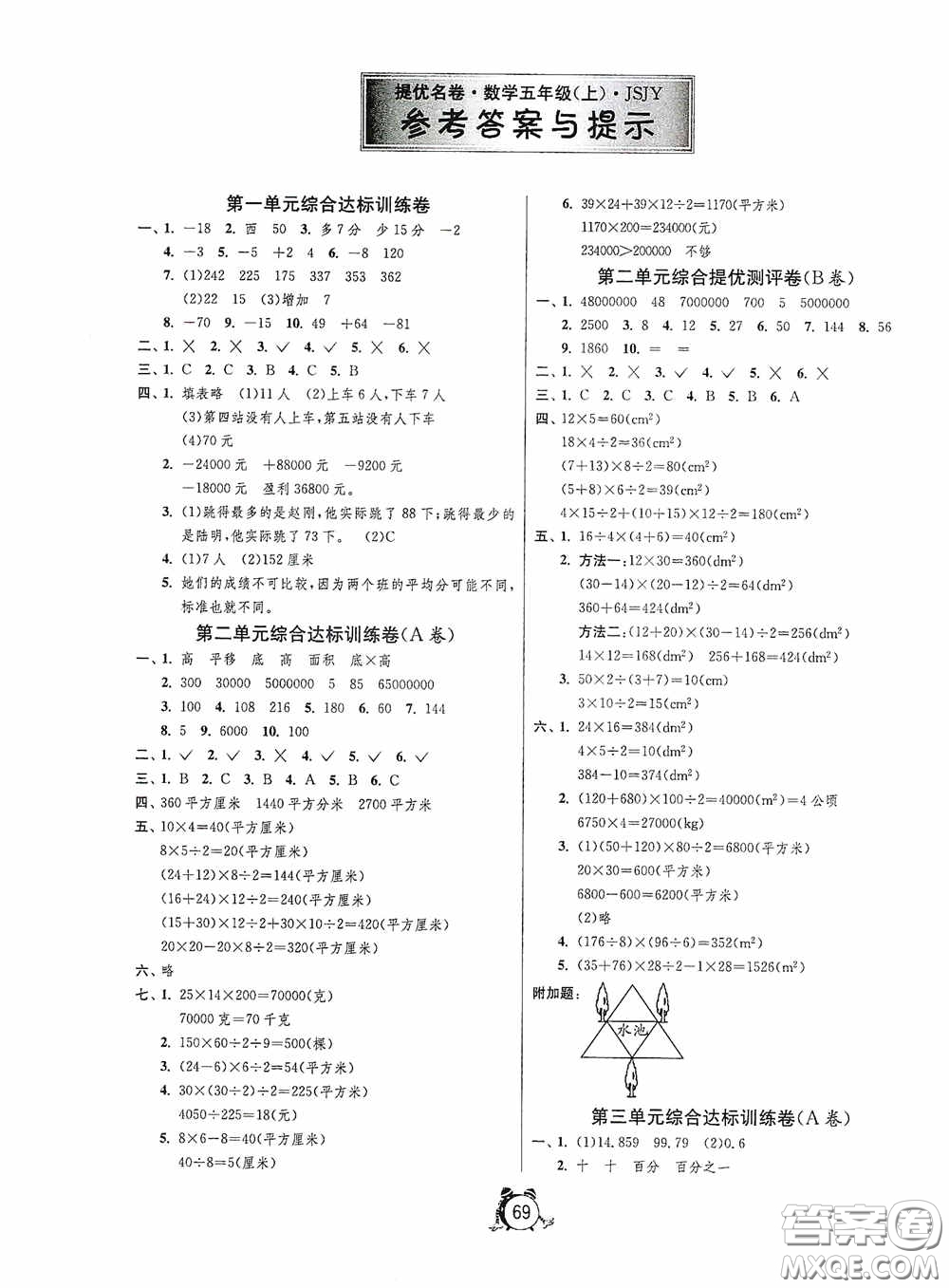 江蘇人民出版社2020提優(yōu)名卷五年級數(shù)學(xué)上冊江蘇教育版答案